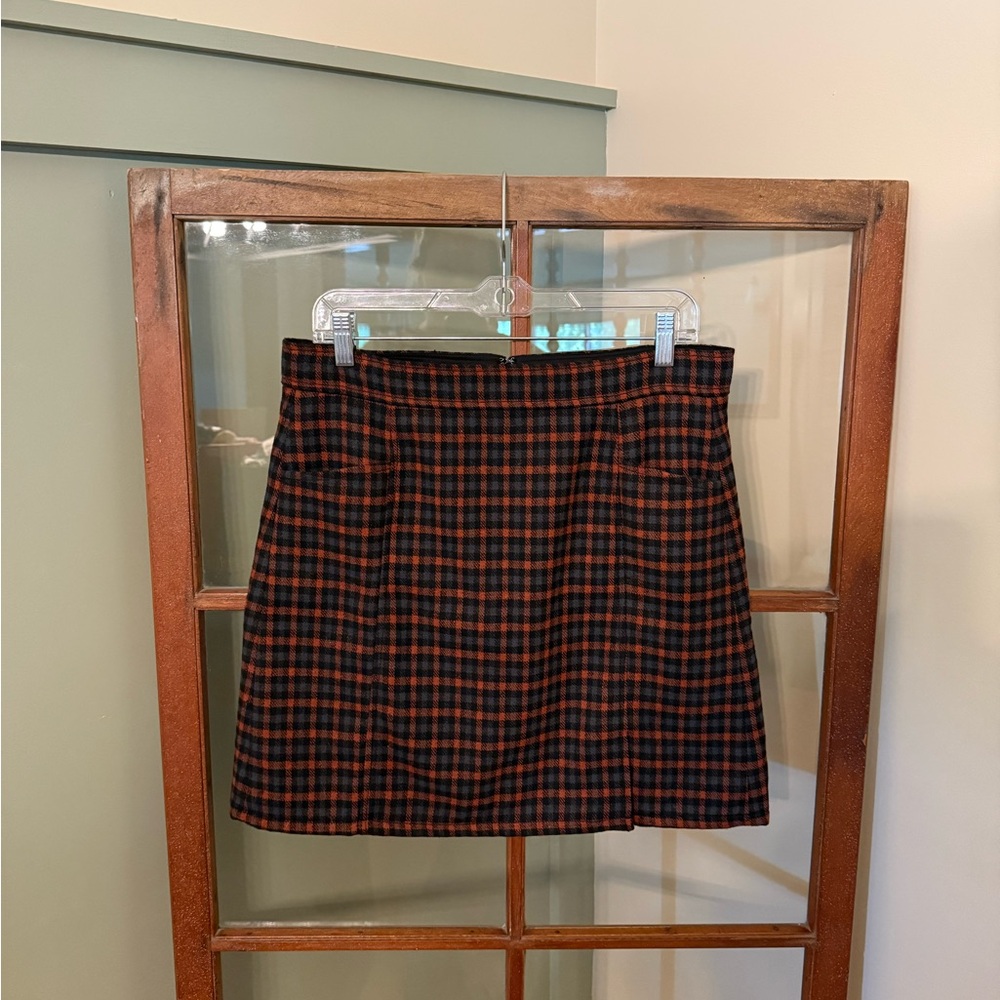 LOFT Women’s Orange and Black Wool Blend Plaid Lined Mini Skirt Size 6